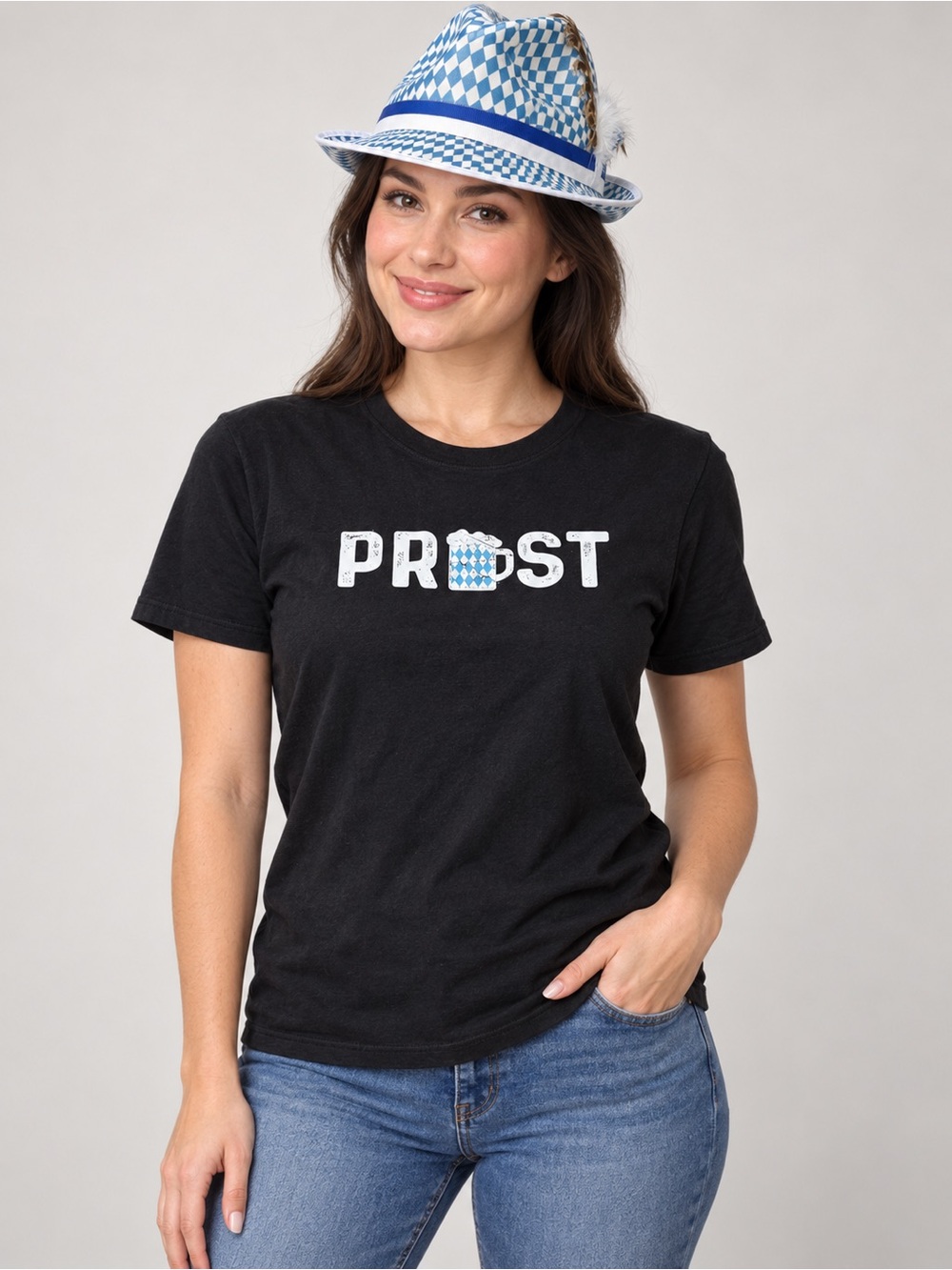 Black 'Prost' Short-Sleeve Tee with Blue Accent